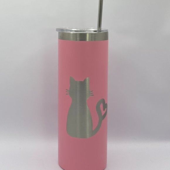 Cat kitten heart pink engraved 20 ounce skinny tumbler, cat mom, cat lover - Picture 2 of 2
